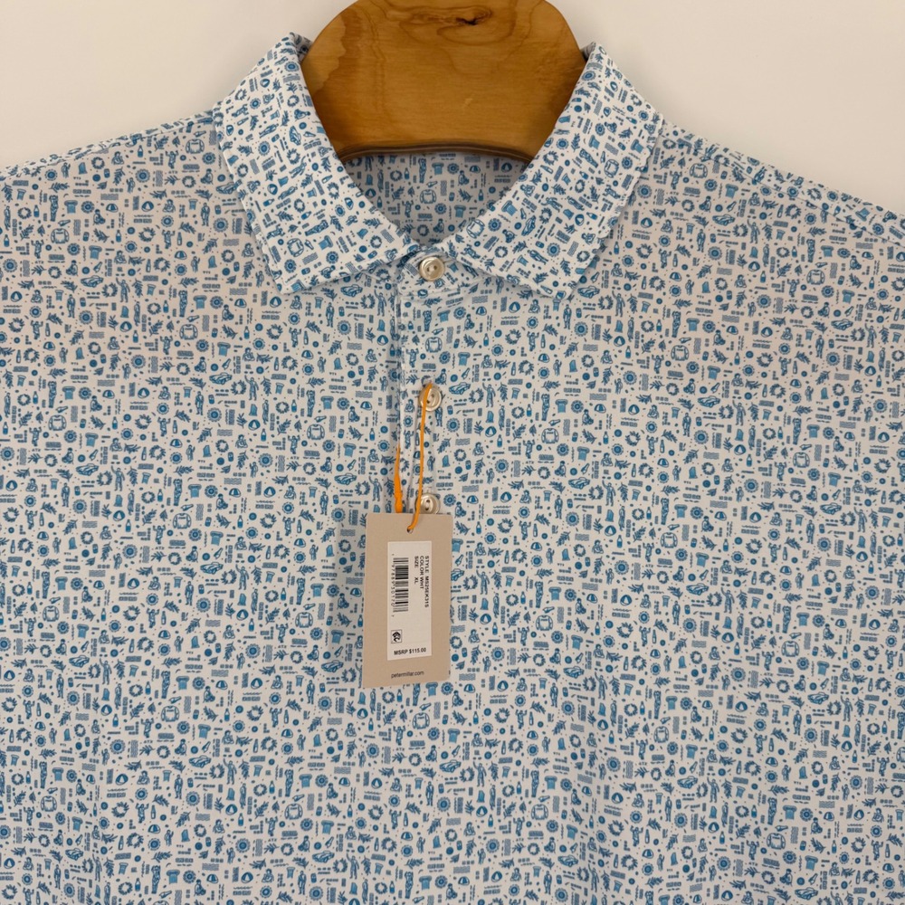 Peter Millar Summer Comfort Crown Sport Polo Mens XL Blue White Print MS20EK31S - Picture 5 of 10